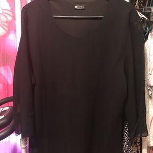 Ladies Black Blouse by C C size 1x sheer sleeves